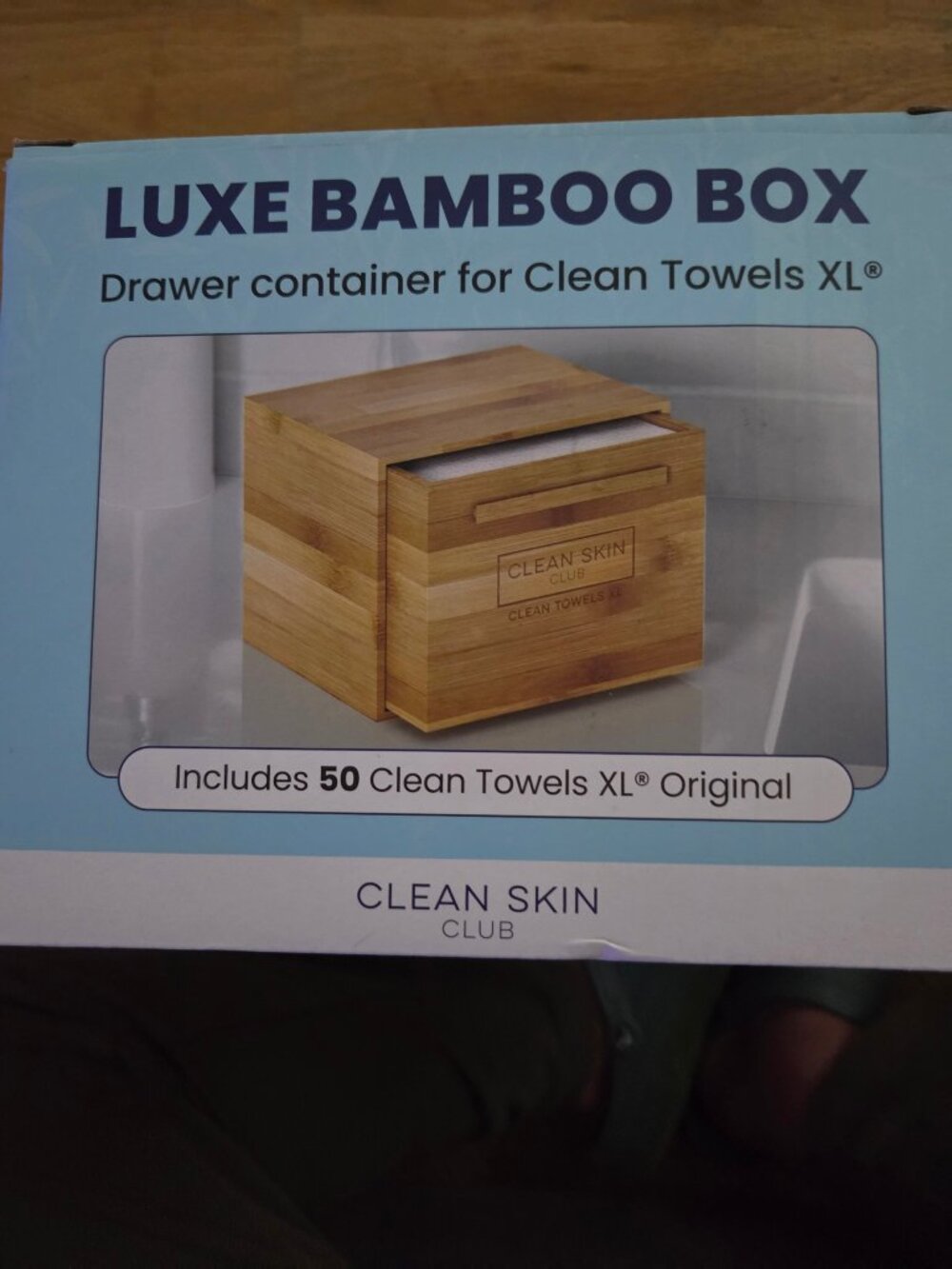 Clean Skin Club Luxe Bamboo Box with Drawer + 50 Clean Towels XL Original